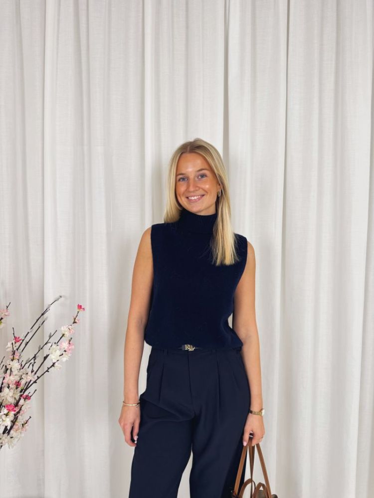 Liva Sleeveless Turtleneck Top Navy
