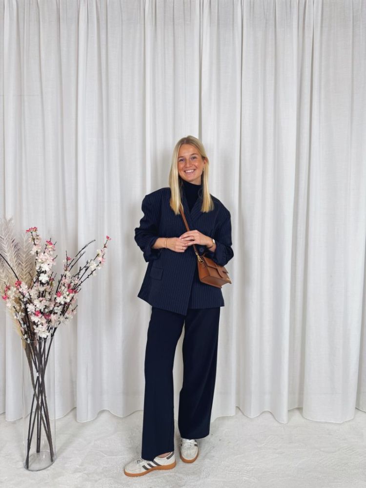 Anna Oversized Striped Blazer Navy