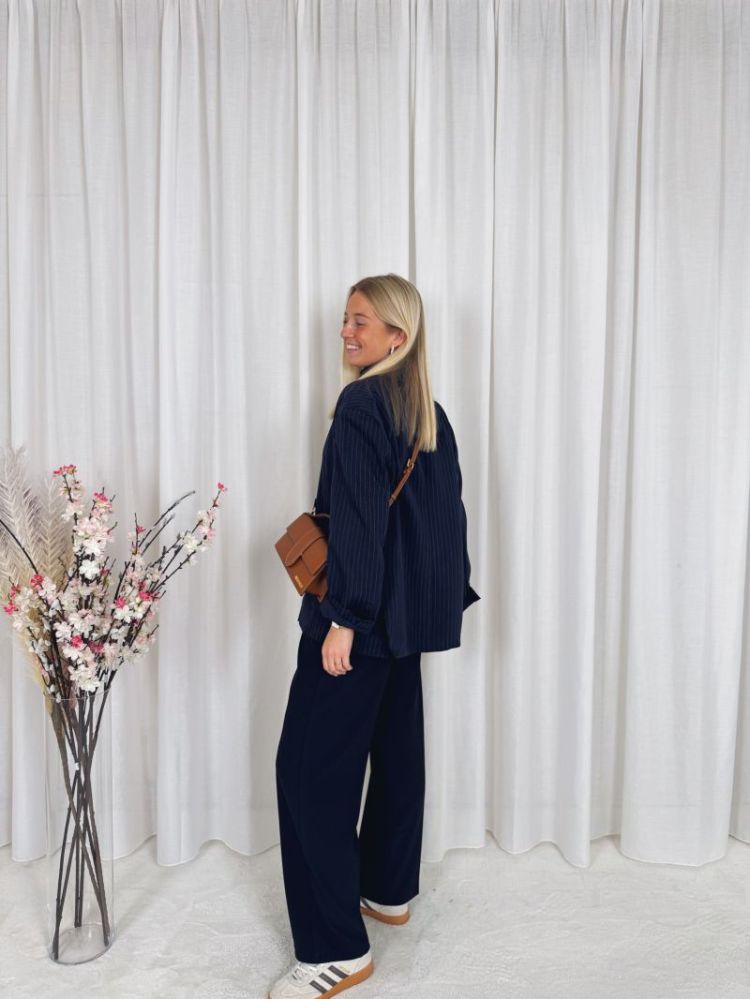 Anna Oversized Striped Blazer Navy