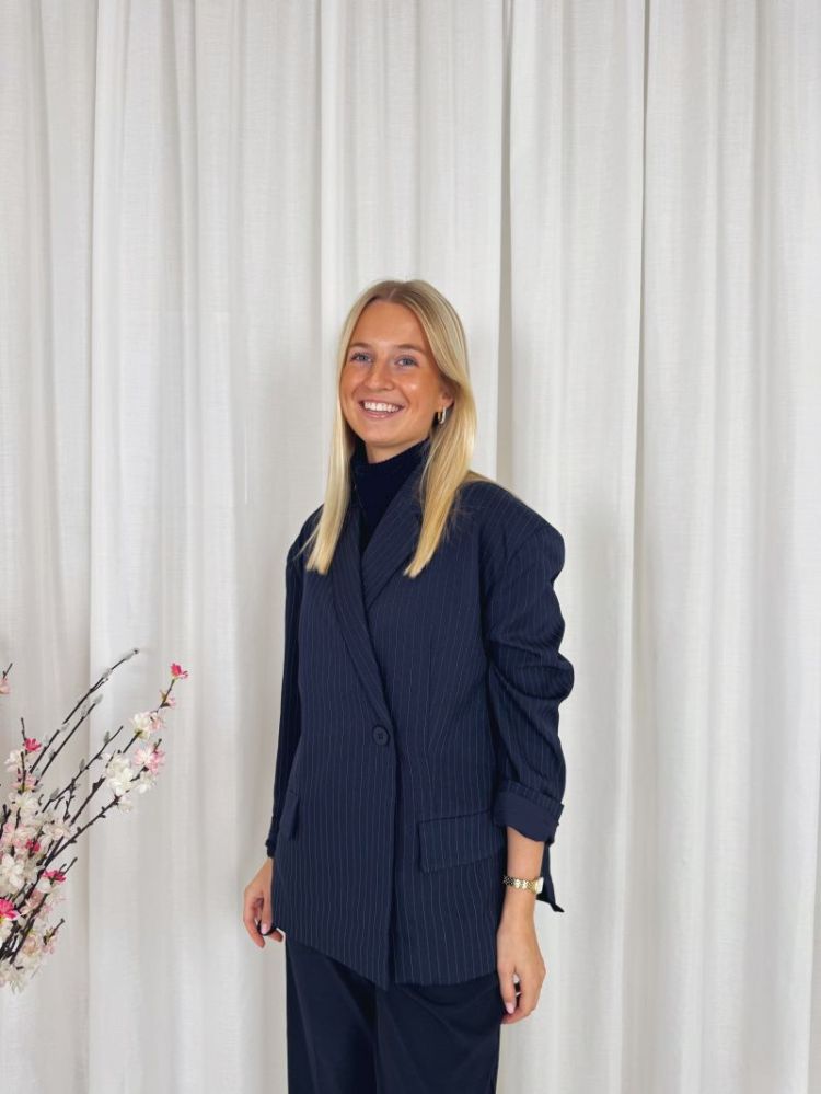 Anna Oversized Striped Blazer Navy