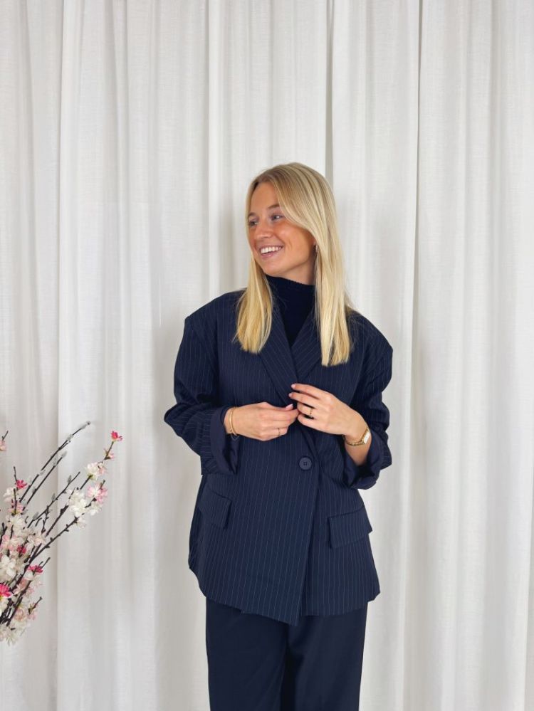 Anna Oversized Striped Blazer Navy
