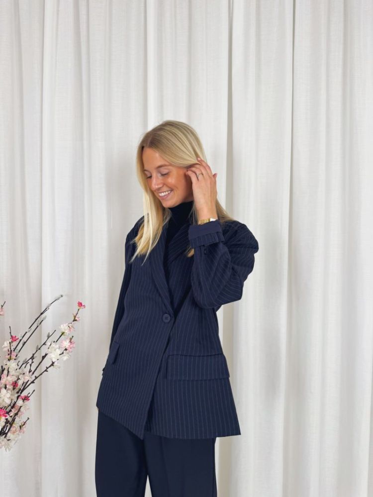 Anna Oversized Striped Blazer Navy