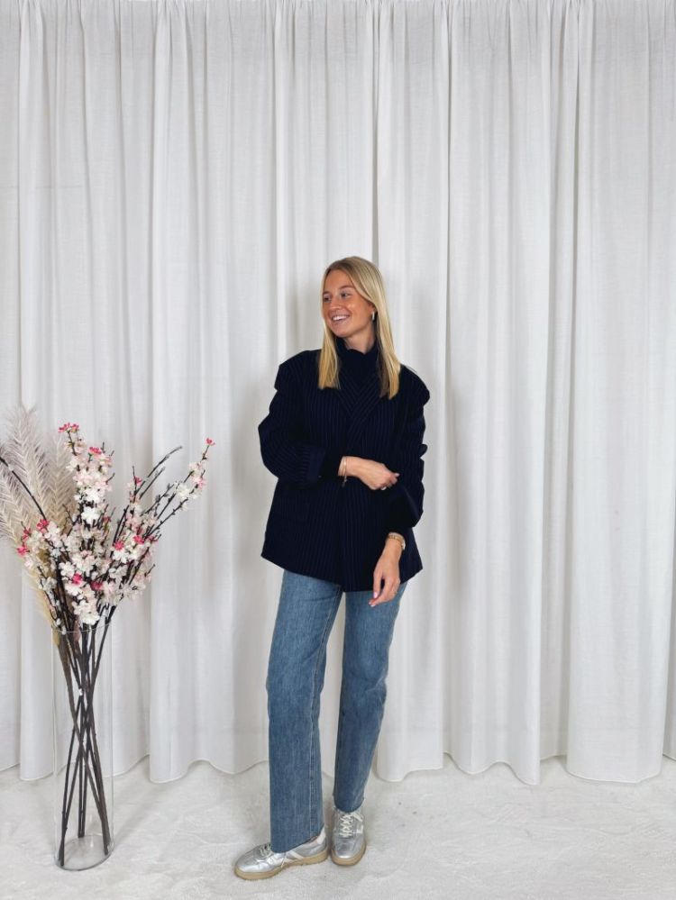 Anna Oversized Striped Blazer Navy