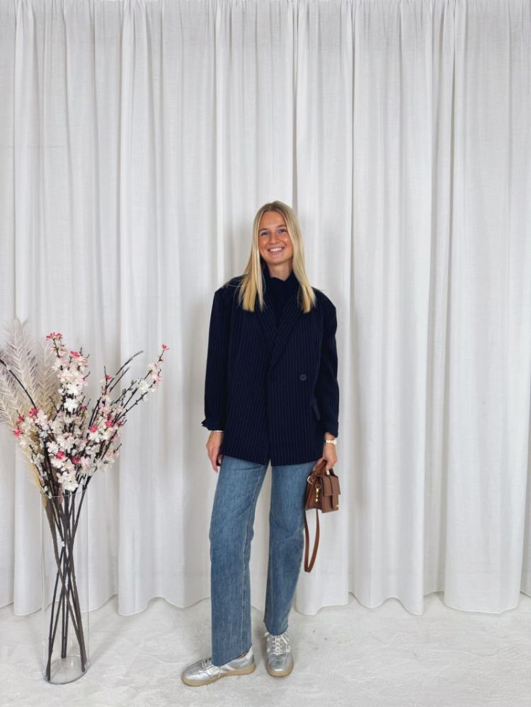 Anna Oversized Striped Blazer Navy