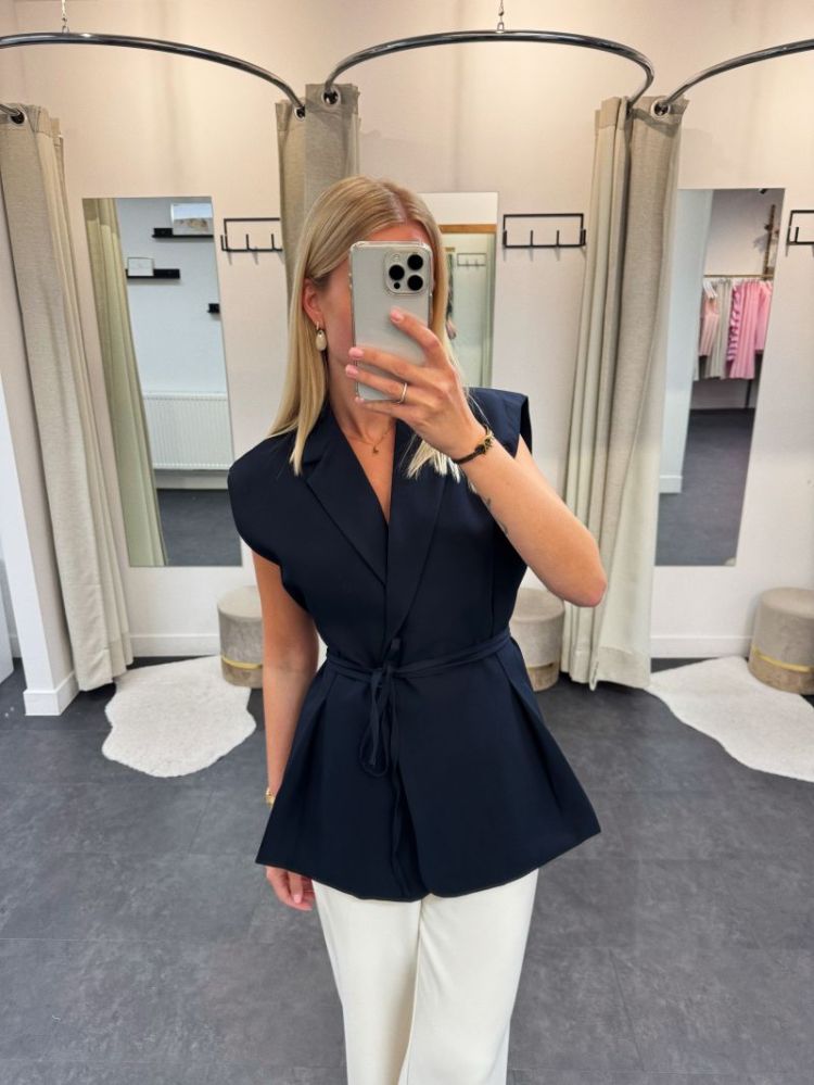 Anne Sleeveless Strap Blazer Navy
