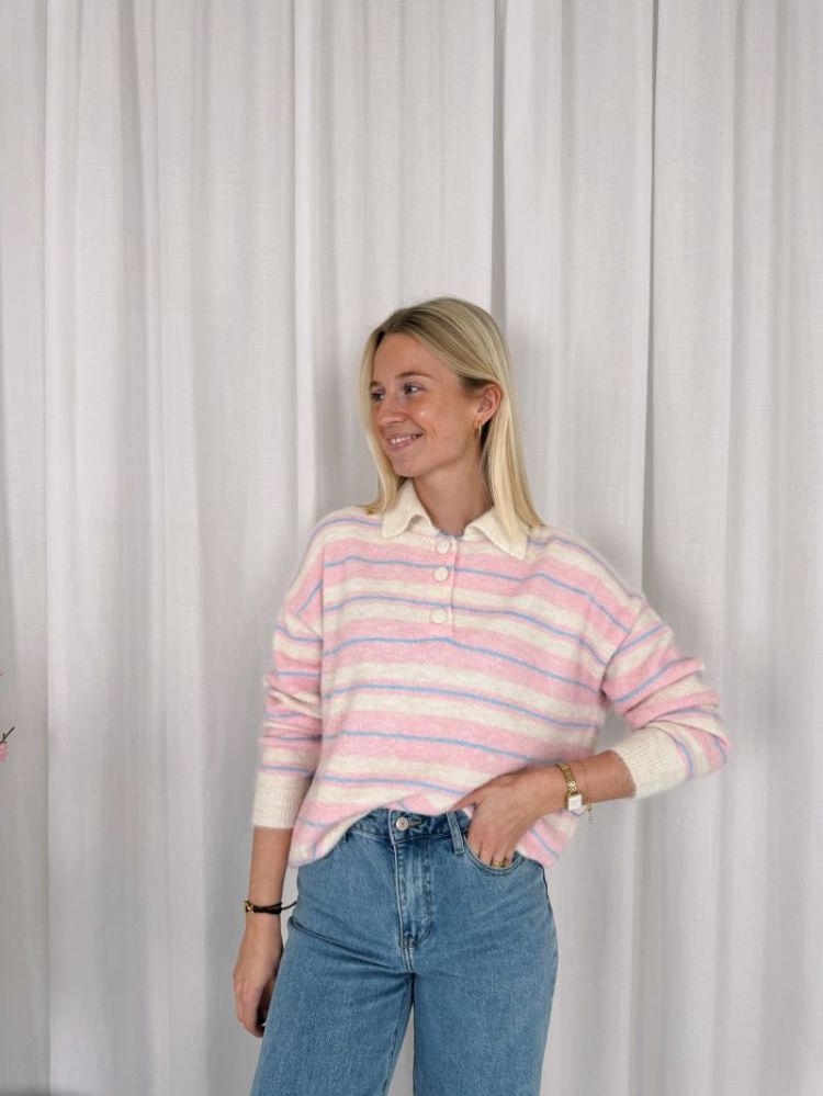 Amie Polo Knit Beige / Pink