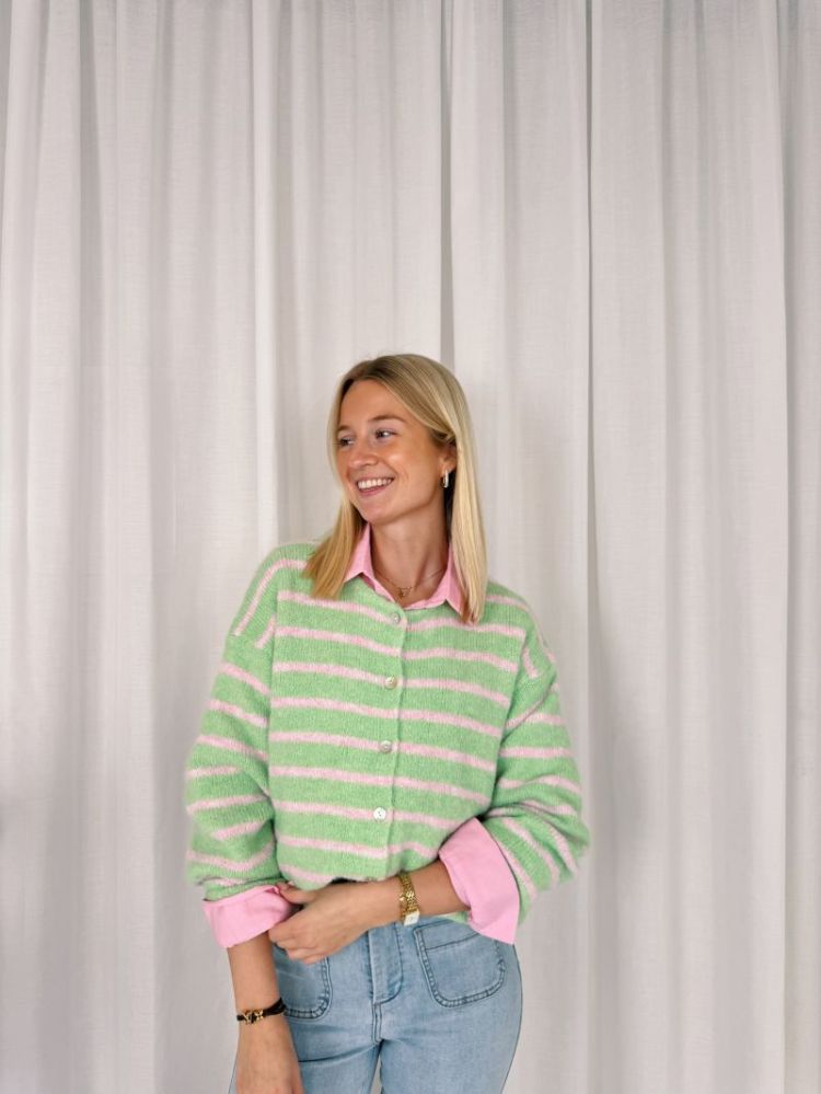 Amia Striped Cardigan Green / Pink