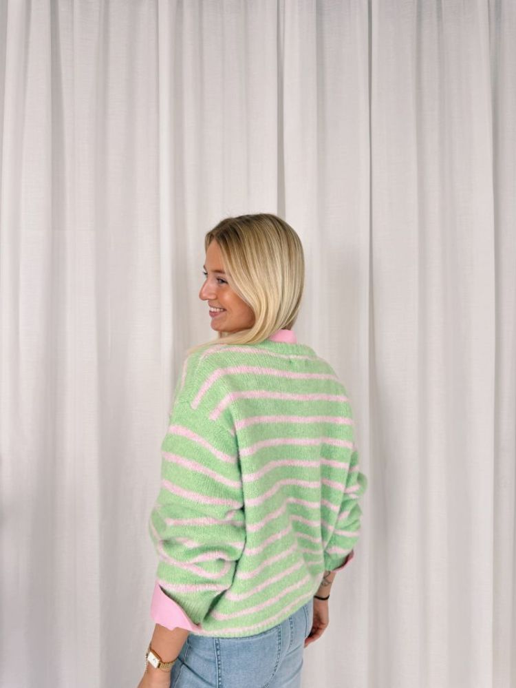 Amia Striped Cardigan Green / Pink