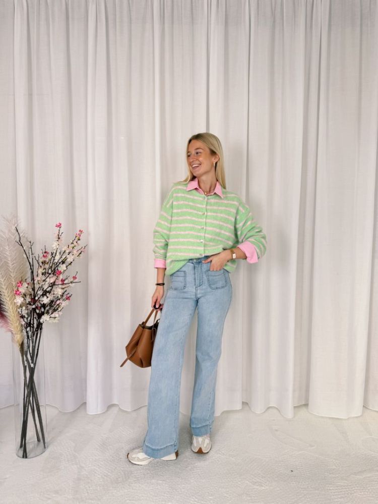 Amia Striped Cardigan Green / Pink