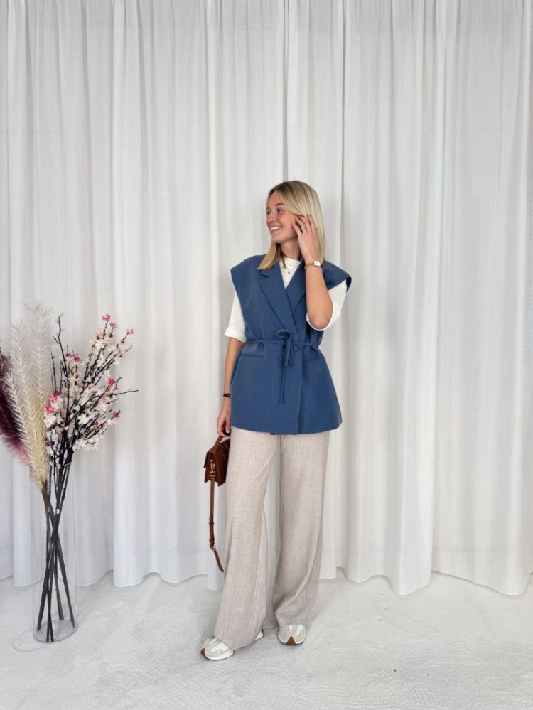 Yara Sleeveless Strap Blazer Denim Blue