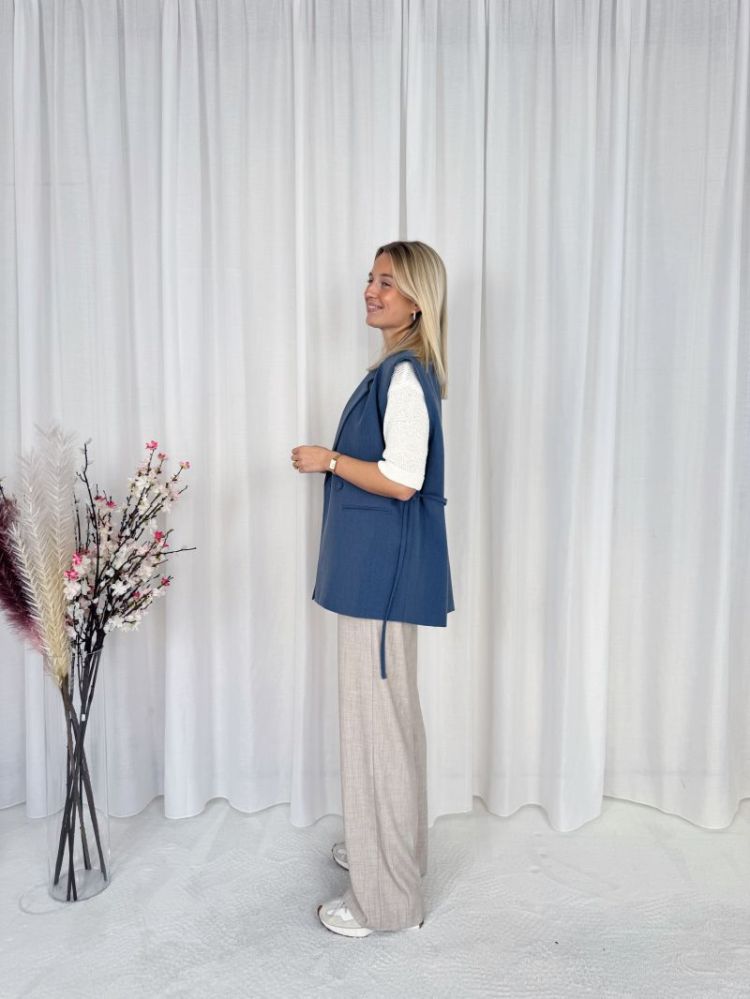 Yara Sleeveless Strap Blazer Denim Blue