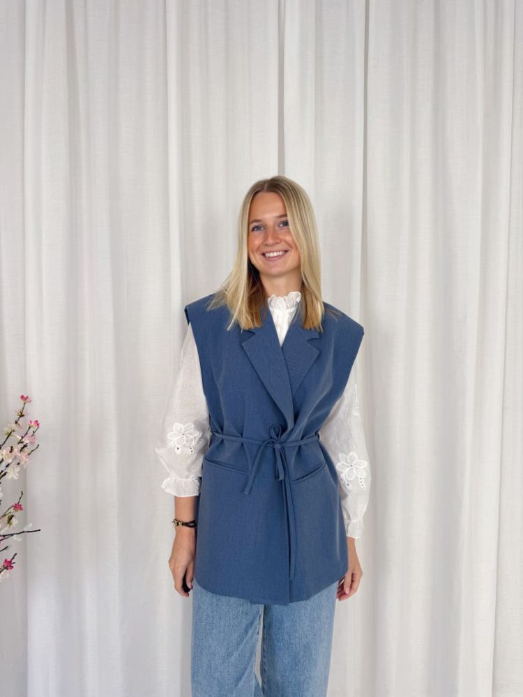 Yara Sleeveless Strap Blazer Denim Blue