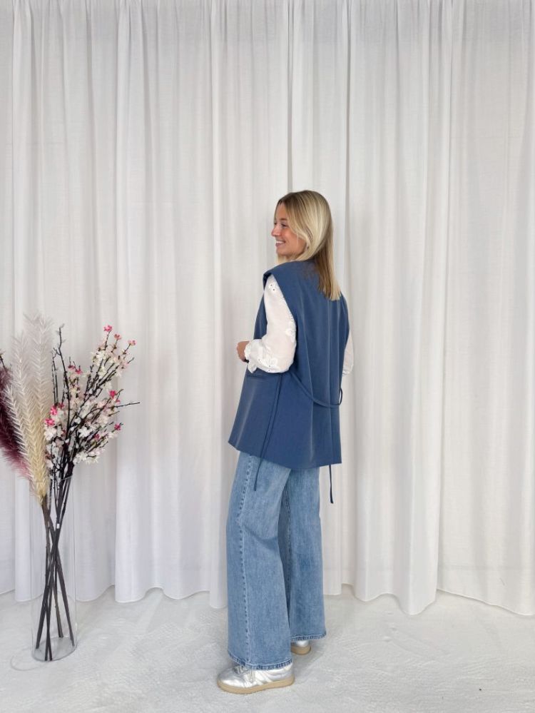 Yara Sleeveless Strap Blazer Denim Blue