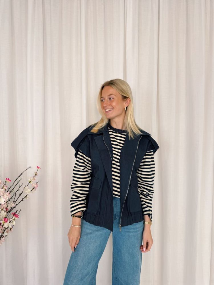 June Sleeveless Bomber Jacket Navy Blue