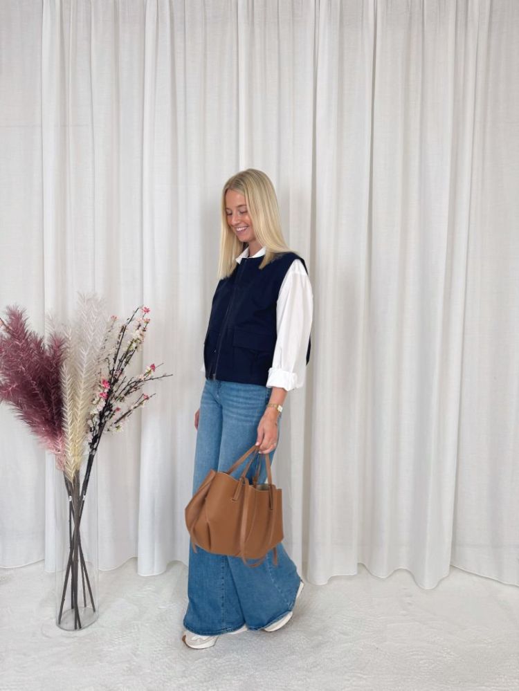 Ivy Sleeveless Bomber Jacket Marine Blue