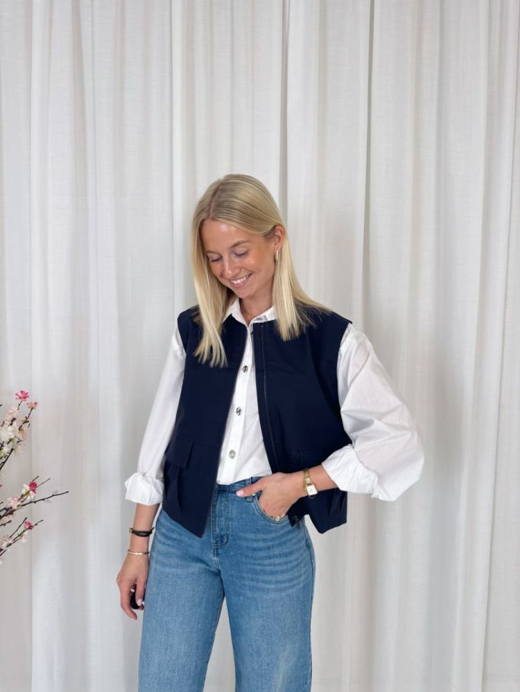 Ivy Sleeveless Bomber Jacket Marine Blue