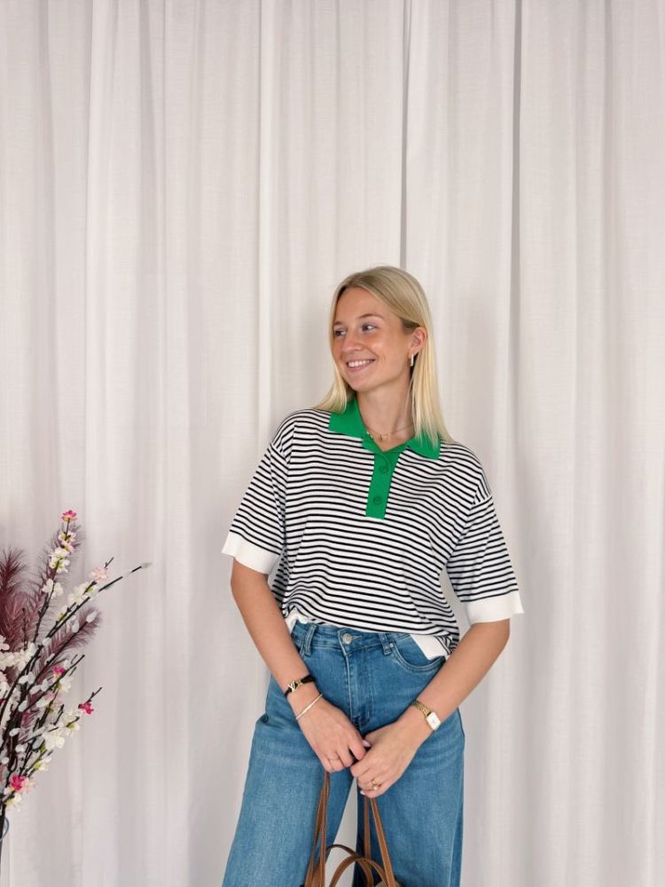 Lizza Polo Knit Black Stripes /