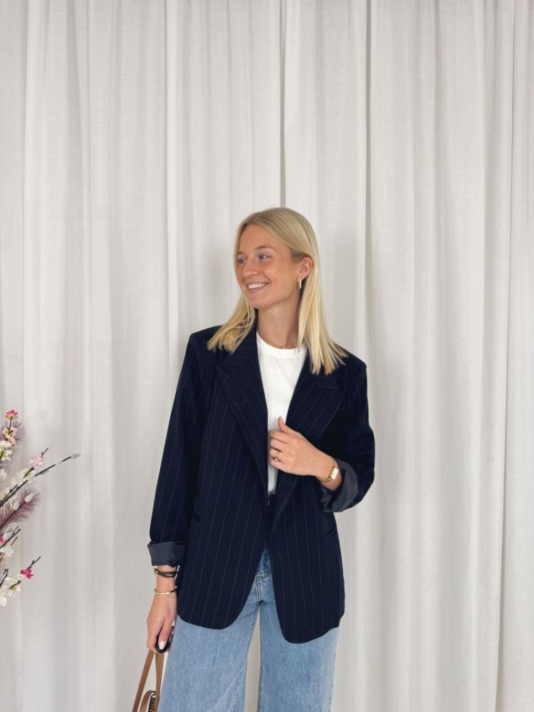 Celeste Striped Blazer Navy Blue