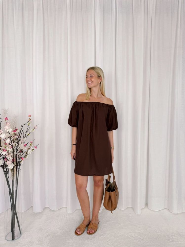 Lore Off Shoulder Dress Brown
