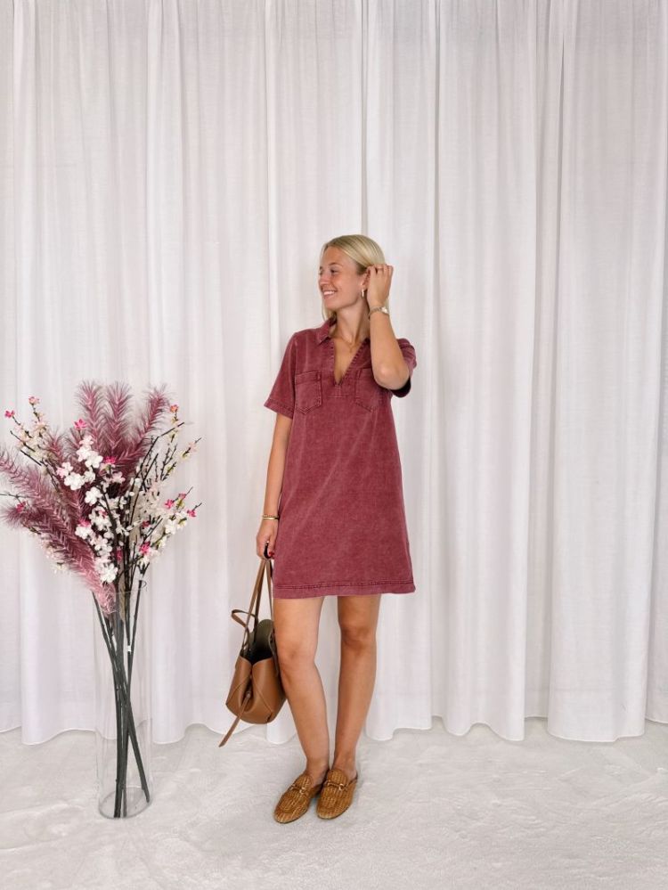 Luna Denim Dress Bordeaux