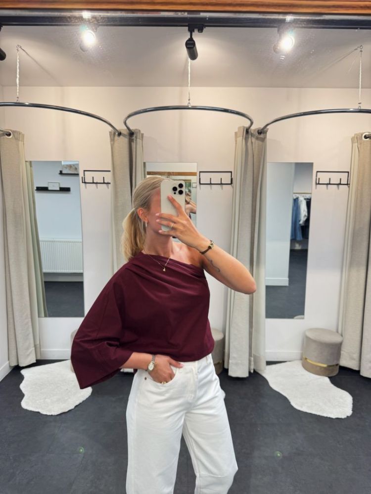 Lies One Shoulder Top Bordeaux