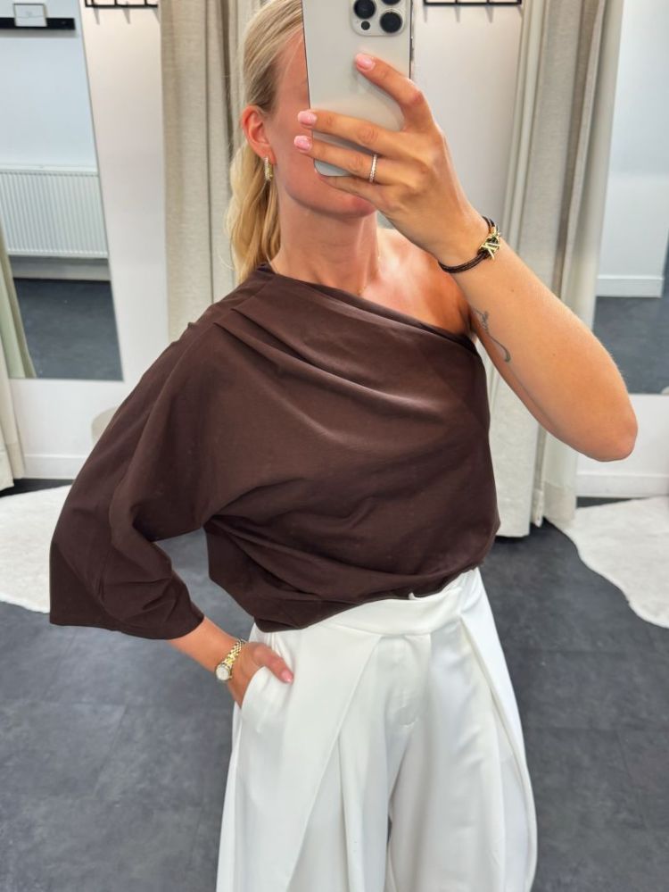 Lies One Shoulder Top Brown