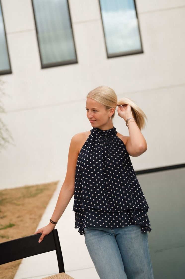 Rosie Polkadot Top Marine Blue