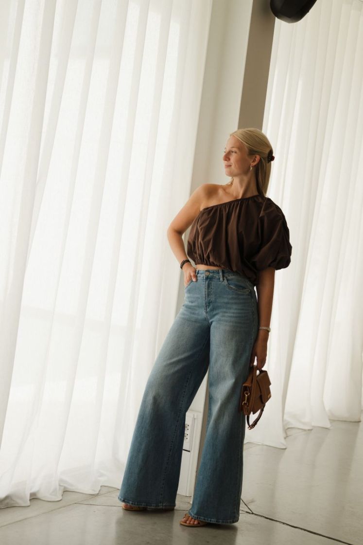 Lucia One Shoulder Top Brown