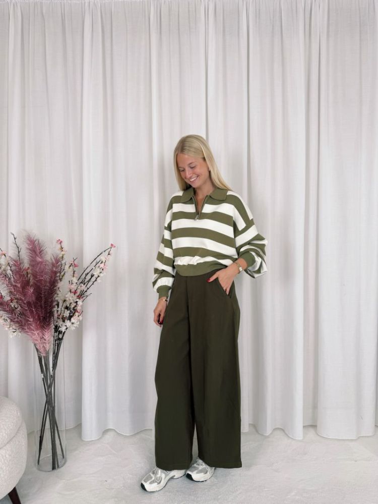 Emma Polo Sweater Olive / White