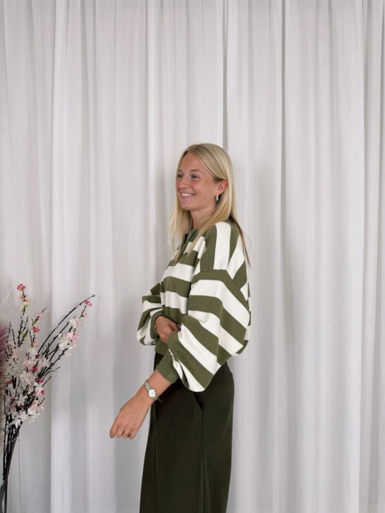 Emma Polo Sweater Olive / White