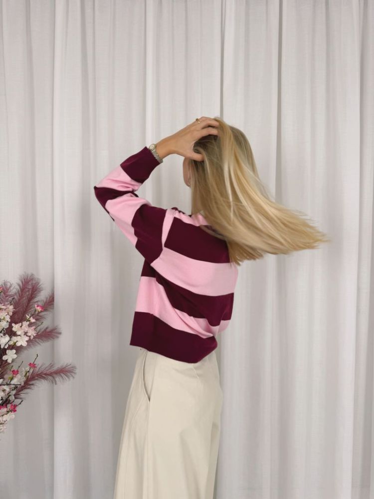 Sara Striped Polo Burgundy / Rose