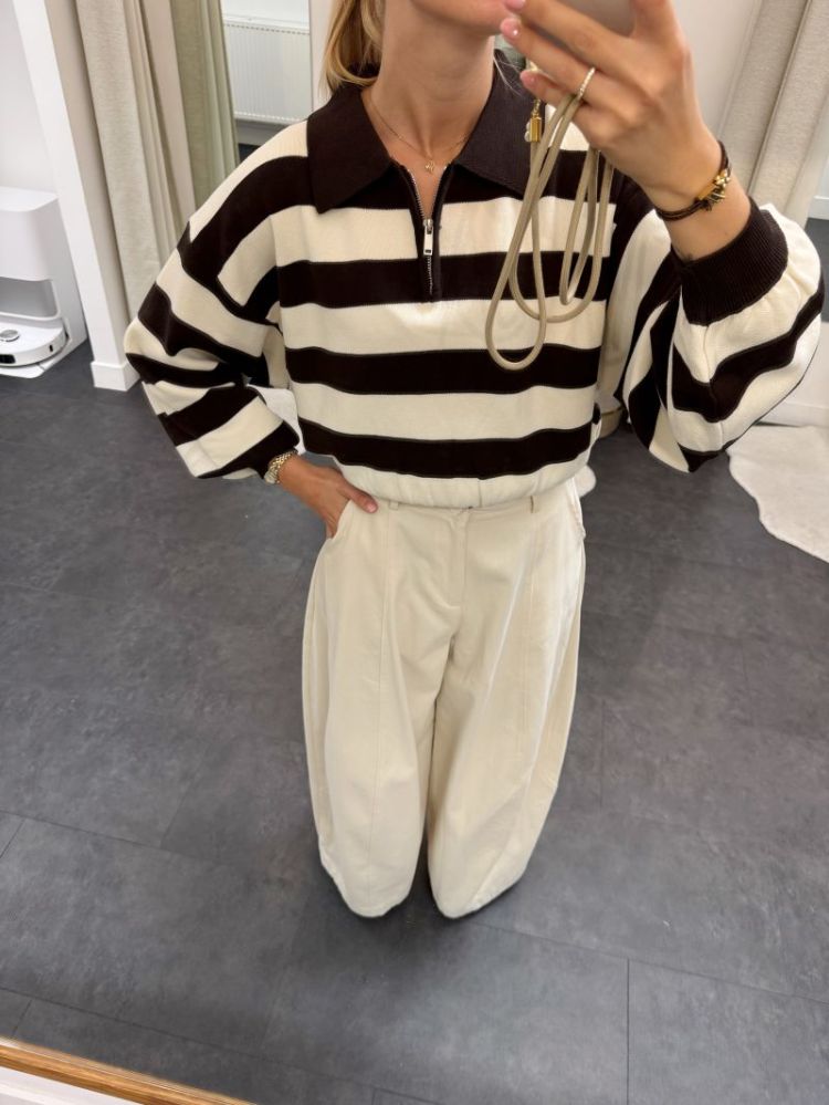 Emma Polo Sweater Brown / White
