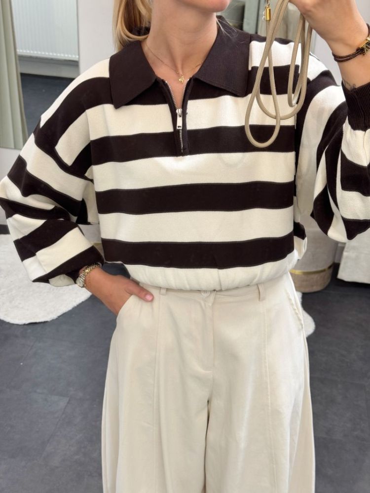 Emma Polo Sweater Brown / White