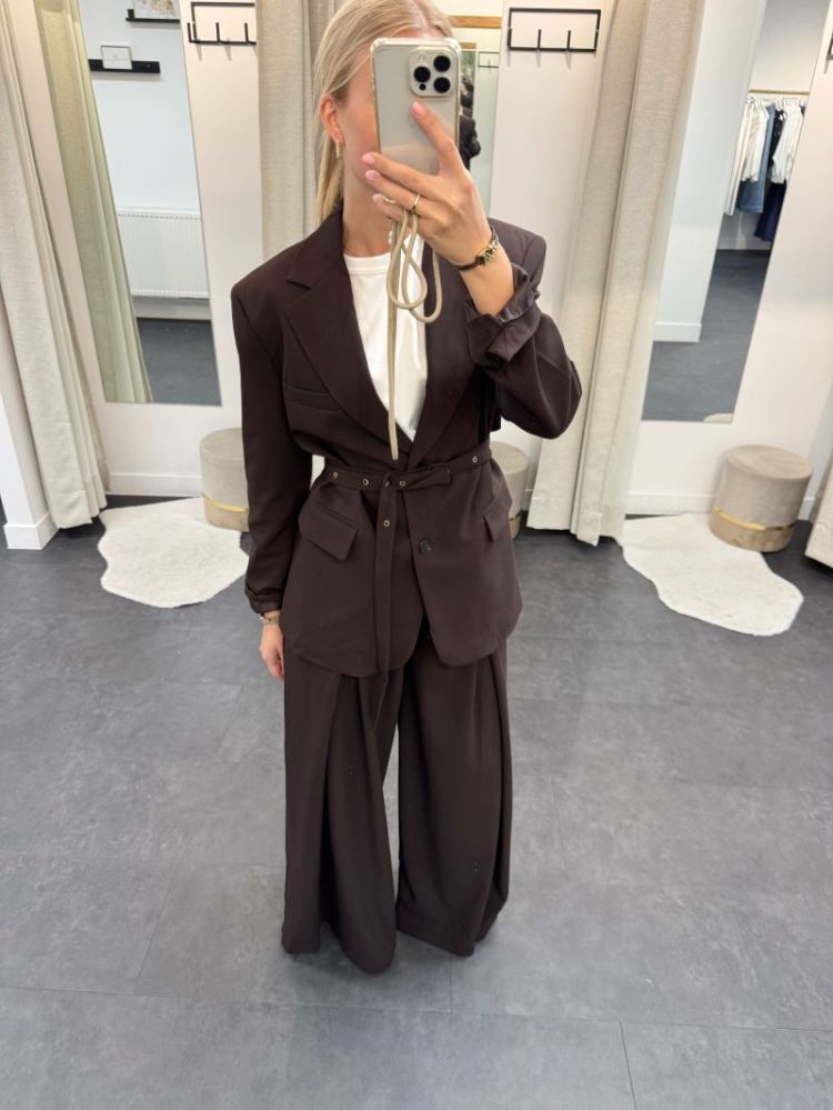 Elise Pleated Wide Leg Trouser Brown